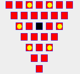 An image of a triangular solitaire
board with the possible moves shown